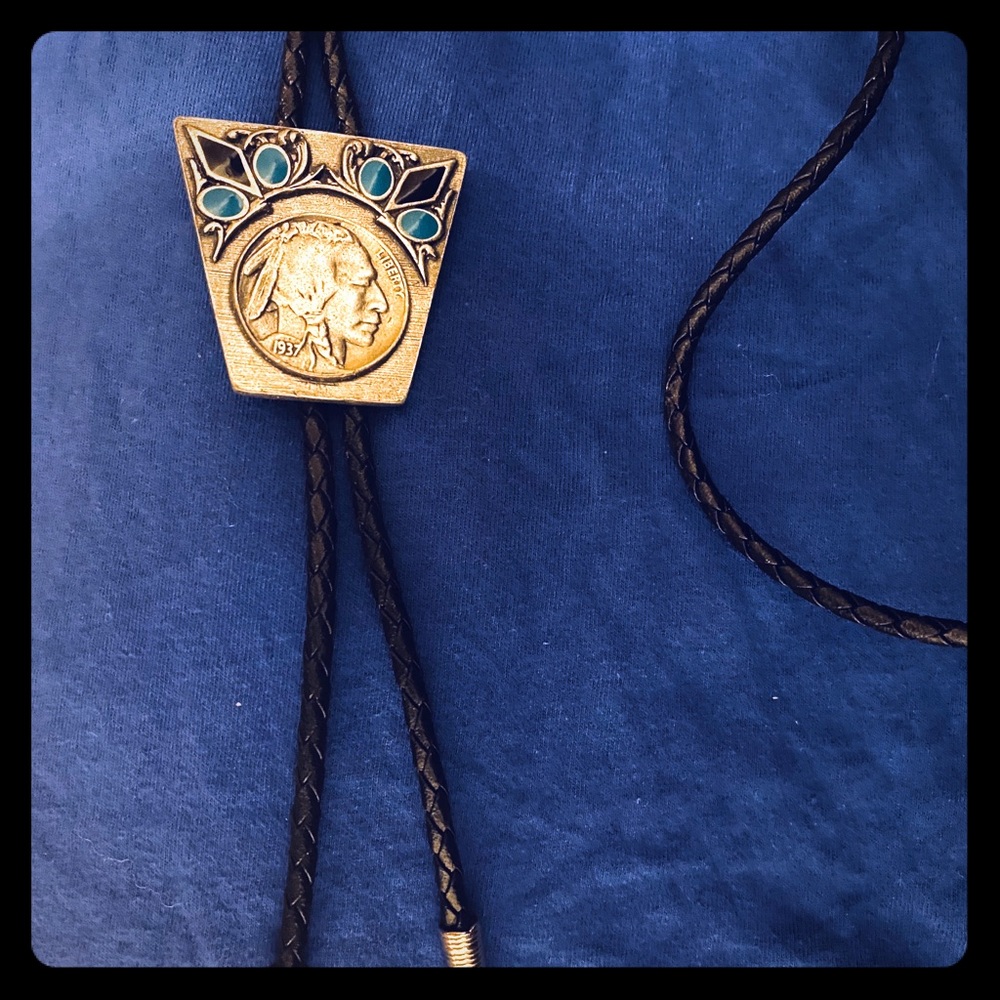 Men’s jewelry Bolo Indian silver turquoise